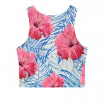Blue Pink Giant Hibiscus Cropped Sleeveless T Shirt Cami Tank Top