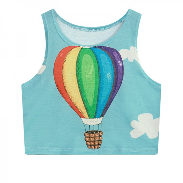 Blue Rainbow Hot Air Balloon Cropped Sleeveless T Shirt Cami Tank Top