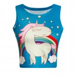 Blue Rainbow Unicorn Cropped Sleeveless T Shirt Cami Tank Top