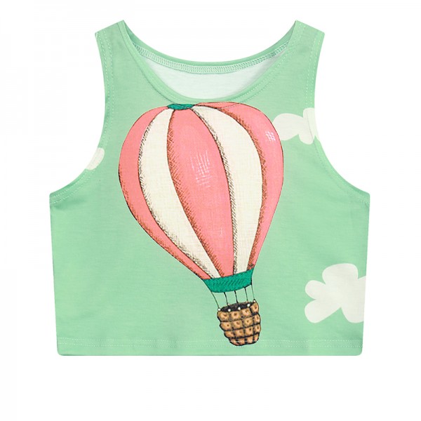 Green Pink Hot Air Balloon Cropped Sleeveless T Shirt Cami Tank Top