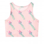 Pink Ice-Cream Cropped Sleeveless T Shirt Cami Tank Top