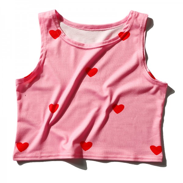 Pink Red Hearts Cropped Sleeveless T Shirt Cami Tank Top
