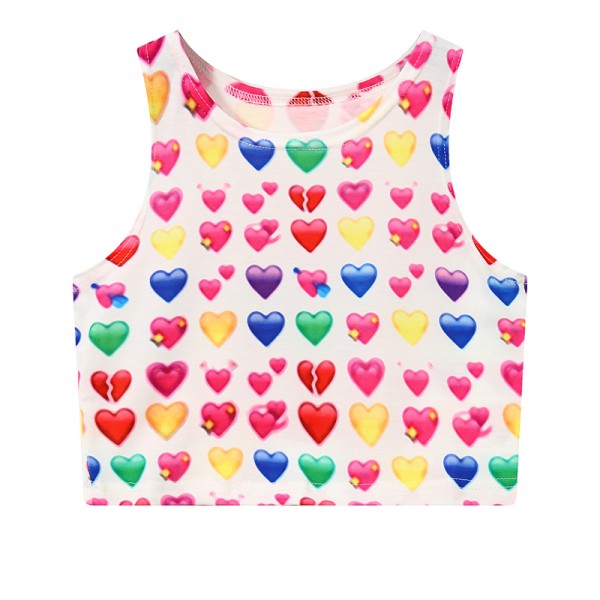 White Rainbow Hearts Cropped Sleeveless T Shirt Cami Tank Top