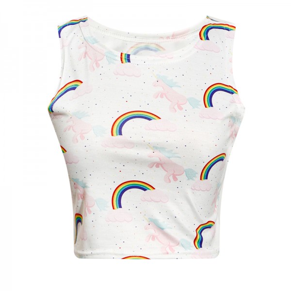 White Rainbows Unicorns Cropped Sleeveless T Shirt Cami Tank Top