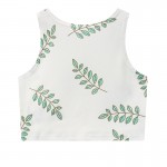 White Green Mimosa Leaves Cropped Sleeveless T Shirt Cami Tank Top