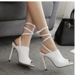 White Sexy Peeptoe Strappy Straps Gladiator High Stiletto Heels Sandals Shoes