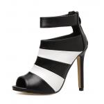 Black White Stripes Peeptpe Stiletto High Heels Sandals Shoes