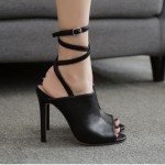 Black Sexy Peeptoe Strappy Straps Gladiator High Stiletto Heels Sandals Shoes