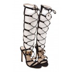 Black Thin Straps Strappy Stiletto High Heels Gladiator Boots Sandals Shoes