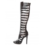 Black Patent Strappy Straps Gladiator Boots High Stiletto Heels Sandals Shoes