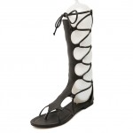 Black Hollow Out Gladiator Boots Sandals Flats Shoes