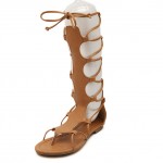 Brown Hollow Out Gladiator Boots Sandals Flats Shoes
