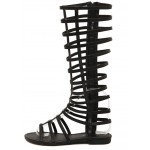 Black Thin Strappy Straps Gladiator Boots Flats Sandals Shoes