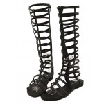 Black Thin Strappy Straps Gladiator Boots Flats Sandals Shoes