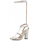 White Thin Straps Knee Ring High Heels Sandals Shoes