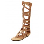 Gold Hollow Out Gladiator Boots Sandals Flats Wedges Shoes