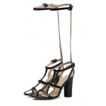 Black Thin Straps Knee Ring High Heels Sandals Shoes
