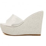 White Glitter Bling Bling Sparkles Platforms Wedges Transparent Sandals Shoes