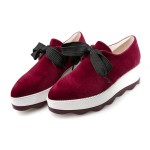 Burgundy Velvet Pointed Head Lace Up Platforms Sneakers Oxfords Shoes