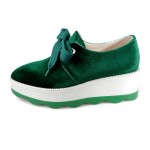 Green Velvet Pointed Head Lace Up Platforms Sneakers Oxfords Shoes