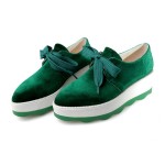 Green Velvet Pointed Head Lace Up Platforms Sneakers Oxfords Shoes