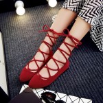 Red Suede Point Head Strappy Gladiator Ballerina Ballets Flats Shoes