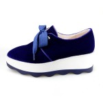 Blue Velvet Pointed Head Lace Up Platforms Sneakers Oxfords Shoes