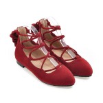 Red Suede Point Head Strappy Gladiator Ballerina Ballets Flats Shoes