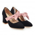 Black Pink Suede Point Head Giant Bow Ballets Ballerina Mary Jane High Heels Shoes