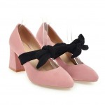 Pink Black Suede Point Head Giant Bow Ballets Ballerina Mary Jane High Heels Shoes