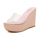 Pink Glitter Bling Bling Sparkles Platforms Wedges Transparent Sandals Shoes