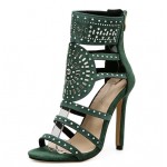 Green Suede Diamante Hollow Out Sexy Stiletto High Heels Sandals Shoes