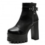 Black Gothic Punk Rock Chunky Sole Block High Heels Platforms Pumps Boots Shoes