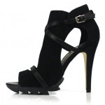 Black Suede Strappy Sexy Cleated Sole High Stiletto Heels Sandals Shoes