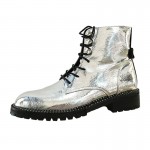 Silver Metallic Mirror Lace Up High Top Punk Rock Gothic Military Combat Boots Shoes