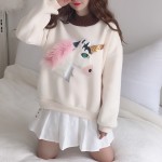 Khaki Cream Cute Unicorn Long Sleeves Sweatshirt