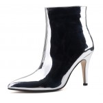 Silver Metallic Mirror Shiny Point Head Stiletto High Heels Ankle Boots Shoes
