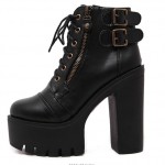 Black High Top Lace Up Platforms Punk Rock Chunky Heels Boots Shoes