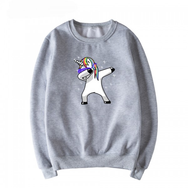 Grey Rainbow Funky Dance Unicorn Cartoon Long Sleeves Sweatshirt
