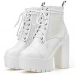 White Lace Up Platforms Punk Rock Chunky Heels Boots Shoes