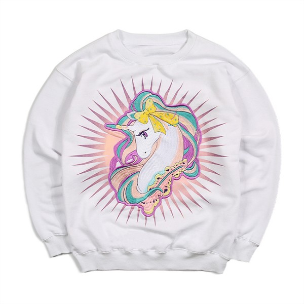 White Rainbow Shining Unicorn Cartoon Long Sleeves Sweatshirt