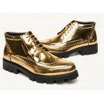Gold Mirror Metallic Shiny Baroque Lace up Dappermen Mens Oxfords Shoes Boots
