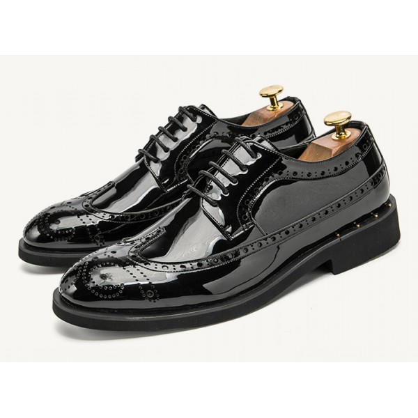 Black Patent Shiny Baroque Lace up Dappermen Mens Oxfords Shoes