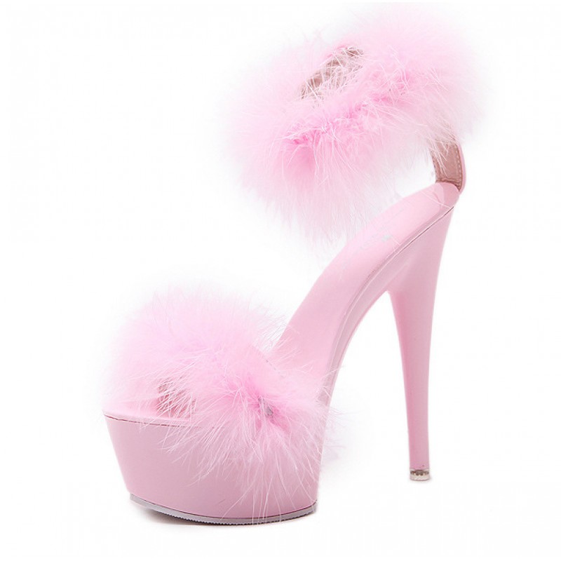 Pink Feather Fur Flurry Sexy Platforms Super High Stiletto Heels ...