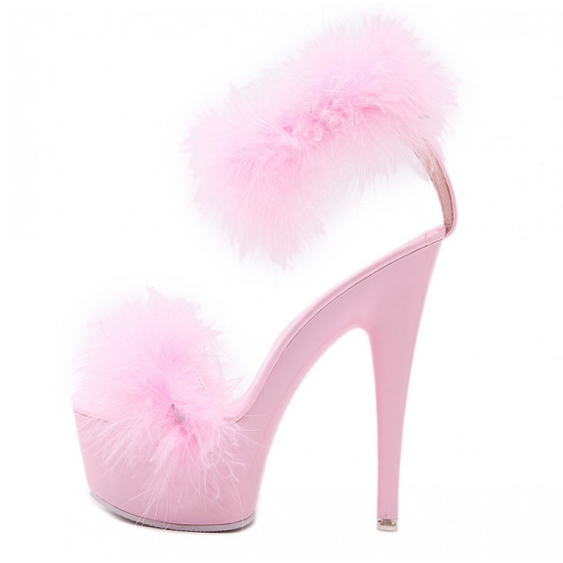 Pink Feather Fur Flurry Sexy Platforms Super High Stiletto Heels ...