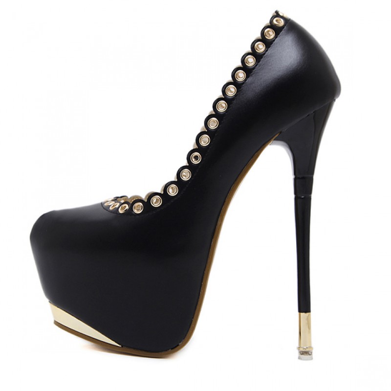 Black Sexy Metal Studs Platforms Stiletto Super High Heels Shoes