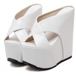White Cross Straps Platforms Wedges Sandals Shoes