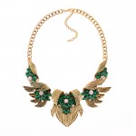 Gold Wings Green  Bohemian Gemstones Diamante Glamorous Necklace