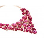 Pink  Colorful Fancy Crystals Gemstones Glamorous Flowers Floral Necklace