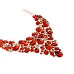 Red Colorful Fancy Crystals Gemstones Glamorous Flowers Floral Necklace